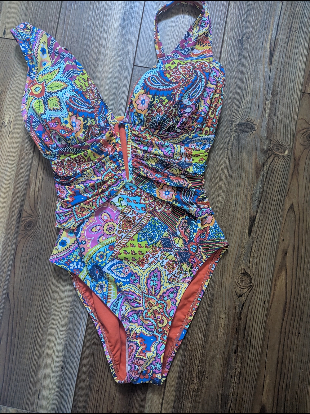 Bleu Rod Beattie Pink and Blue Paisley One-Piece Swimsuit